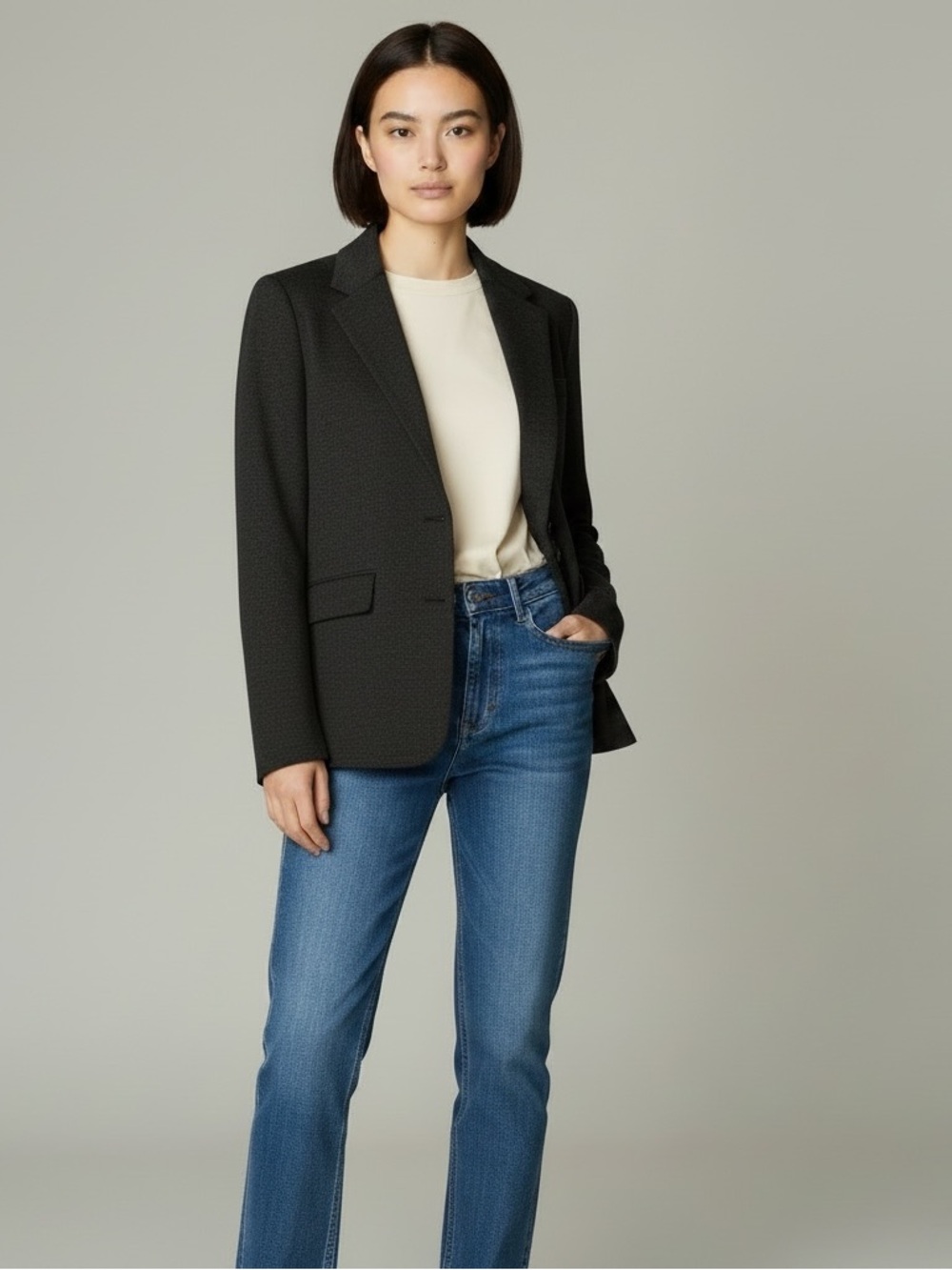 Talbots Charcoal Gray Tailored Stretch Knit Blazer, Size MP